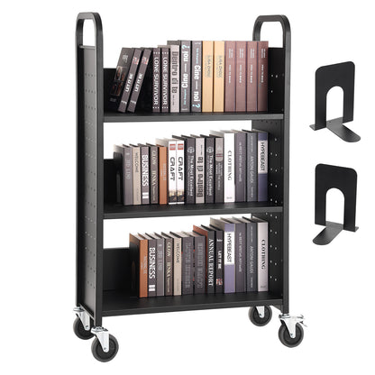 Boekenwagen – Boektrolley – Boekenkar – Documentwagen – Transportwagen – Carbon Stalen Constructie – 150 kg Draagvermogen – 360° Zwenkwielen Met Rem