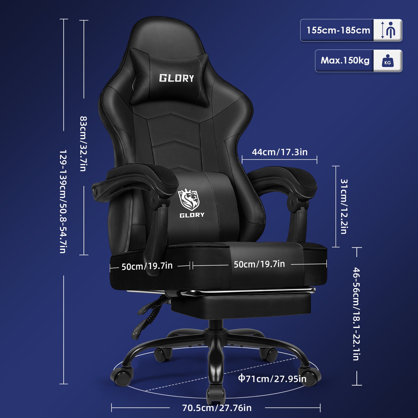 Gaming Chair, Ergonomic, Height-Adjustable, with Footrest, Adjustable Backrest – Ideal for Gaming and Working