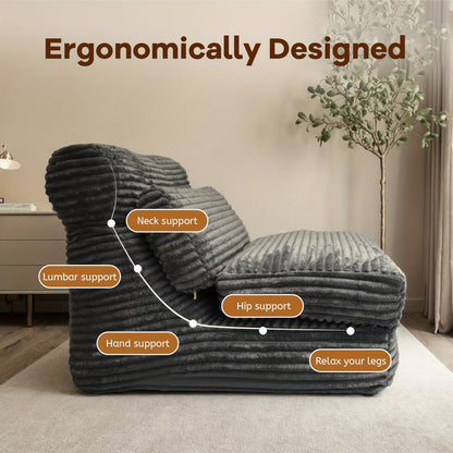 Oversized Zitzak – Zitzak Stoel – Zitzak Poef – Slaapstoel – Relaxfauteuil – Donkergrijs – Plush 3D-Vormgeving – Hoogwaardige Foamvulling