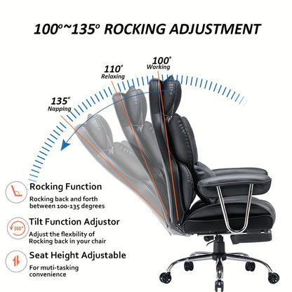 Bureaustoel – Office Chair – Desk Chair – Gaming Stoel – Werkstoel – Zwart – Draagkracht 400 kg – Verstelbare Rugleuning en Voetensteun