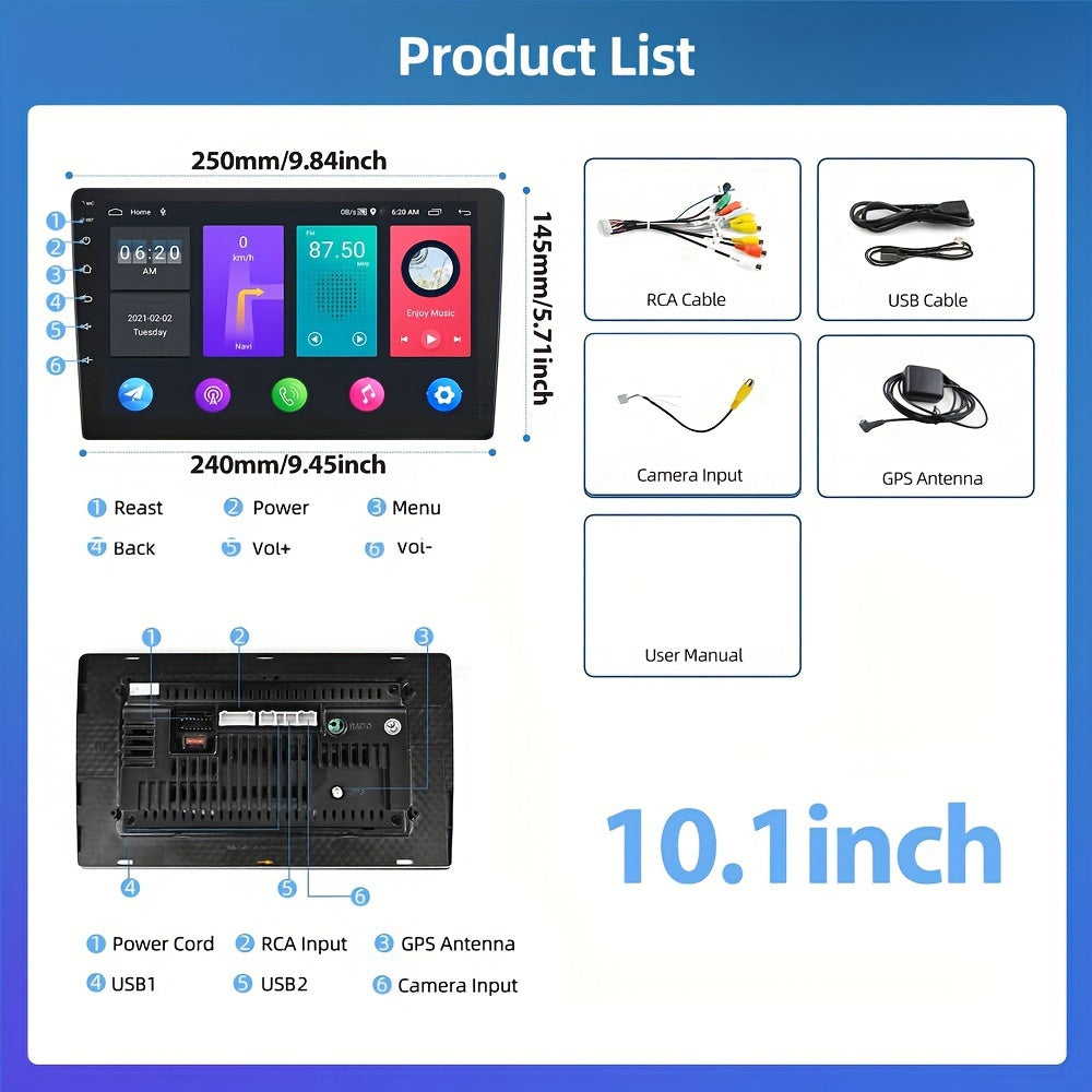 Android Radio – Autoradio – Carplay Receiver – Multimedia Systeem – Auto Stereo – 10,1 Inch HD Scherm – 2GB RAM 32GB Opslag – Wifi GPS FM RDS – Stuurwielbediening – Zonder Achteruitrijcamera