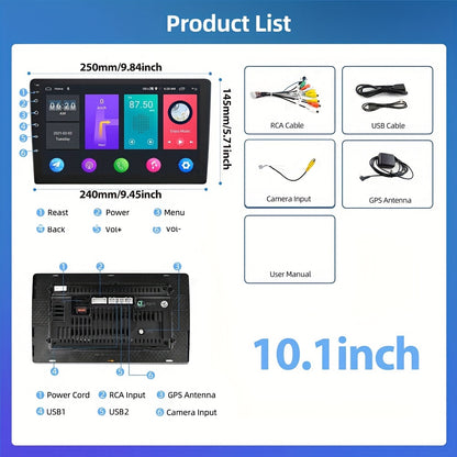 Android Radio – Autoradio – Carplay Receiver – Multimedia Systeem – Auto Stereo – 10,1 Inch HD Scherm – 2GB RAM 32GB Opslag – Wifi GPS FM RDS – Stuurwielbediening – Zonder Achteruitrijcamera