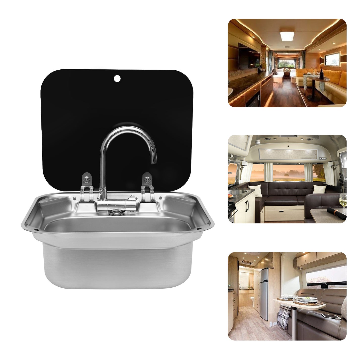 Campinggootsteen – Campingspoelbak – Outdoor Gootsteen – Wastafel – Spoelbak Set – Ruimtebesparend Ontwerp – Groot RVS Bassin met Inklapbare Glasplaat