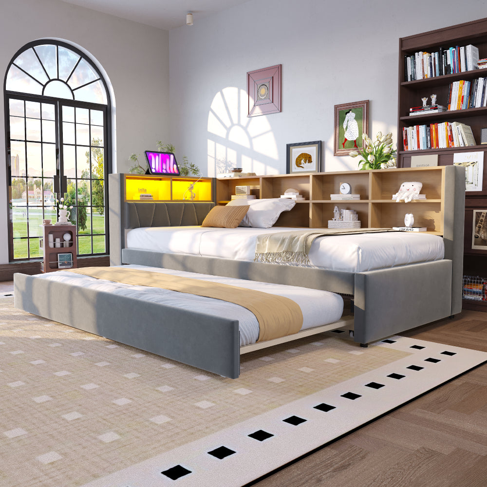 Moderne Slaapbank – Sofa Bed – Slaapbank Met Uitschuifbed – Logeerbank – Slaapbank Met Opbergruimte – Donkergrijs – 2 Persoons Slaapplaatsen 90x200/90x190 cm – Vlekbestendige Flanelstof