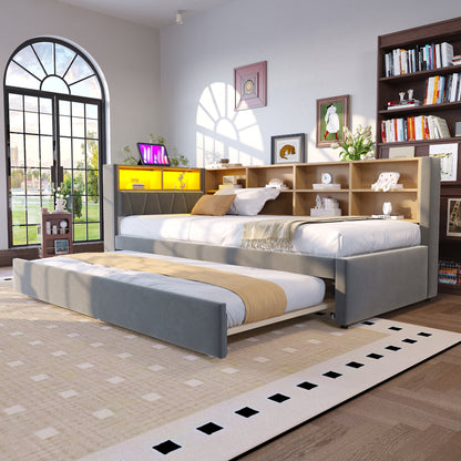 Moderne Slaapbank – Sofa Bed – Slaapbank Met Uitschuifbed – Logeerbank – Slaapbank Met Opbergruimte – Donkergrijs – 2 Persoons Slaapplaatsen 90x200/90x190 cm – Vlekbestendige Flanelstof