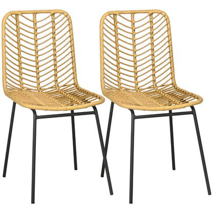 2-Piece Boho-Style Dining Chairs, Accent Chair, PE Rattan, 44 cm x 58 cm x 85 cm, Natural + Yellow