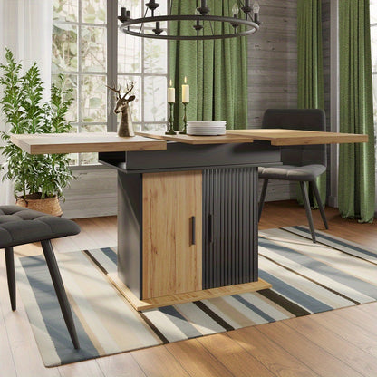 Uitschuifbare Eettafel – Inklapbare Tafel – Eetkamertafel – Keukentafel – Retro Tafel – Ruimtebesparend – Opbergruimte Met Lades – 110-140 cm – Met Metalen Frame – Geen Montage
