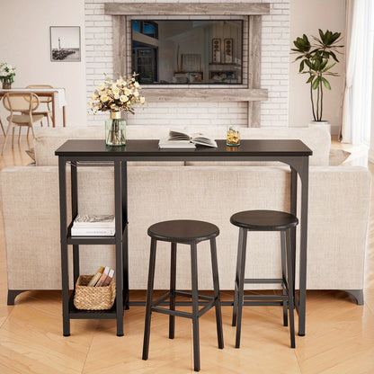 Barset – Barkrukken – Bartafel – Barmeubel – Bistroset – Industrieel Design – Houten Tafelblad – Zwart Gietijzeren Frame