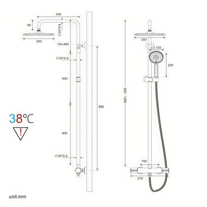 Douchekolom – Douchepaneel – Douchewand – Regendouche – Thermostaatkraan – Verstelbare Hoogte 92-126 cm – 25 cm Ronde Regendouche