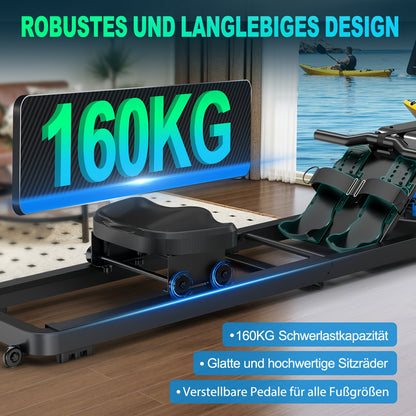 VOWVIT Foldable Water Rowing Machine for home Gym - Wireless Row Rower with Oak Wood Frame, Heavy-Duty Full-Size Training Device Suitable for s & Seniors, Space-Saving Equipment