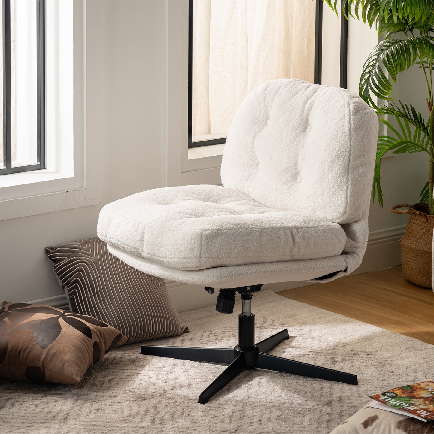 Witte Stoel – Bureaustoel – Draaistoel – Eetkamerstoel – Fauteuil – 360° Draaibaar – Verstelbare Zithoogte 48-55 cm