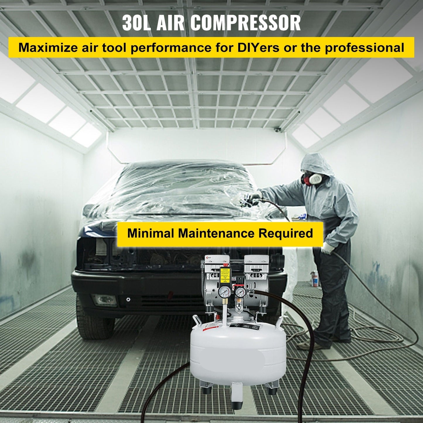 Luchtcompressor – Olievrij – Stil – Compact – Draagbaar – 30 Liter Tank – 850W Krachtige Motor - QUORE