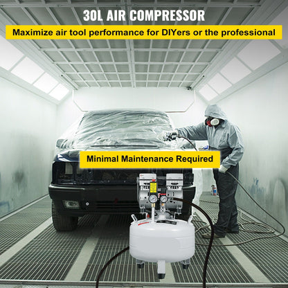 Luchtcompressor – Olievrij – Stil – Compact – Draagbaar – 30 Liter Tank – 850W Krachtige Motor - QUORE