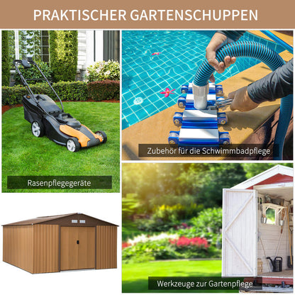 Steel Tool Shed 20m³ Garden Storage Shed Bike Shed Brown 340 x 386 x 200cm, Temporary and Removable, Backyard Organization, Outdoor Storage, Compact Design, Durable Shelter, Rustproof Housing, Metal Shed, Storage Solution, O