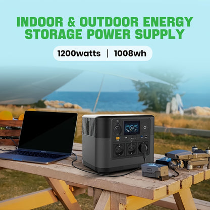 Draagbare Power Station – Mobiele Generator – Portable Accu – Energievoorziening – 1008 Wh Batterijcapaciteit – 1200 Watt Uitgangsvermogen