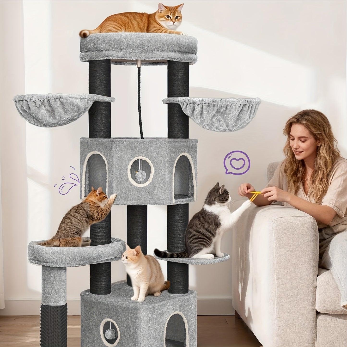 Krabpaal – Kattenboom – Krabmeubel – Kattenhuis – Kattentoren – 163 cm Hoog – Stevig Met Sisal Krabpalen En Zachte Ligplekken