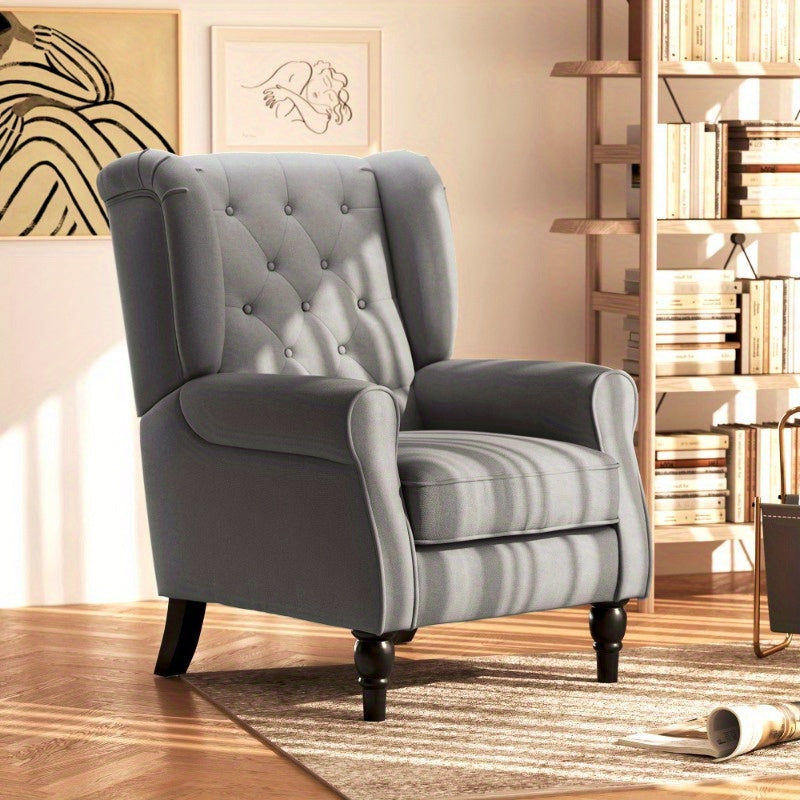 Fauteuil – Relaxstoel – Lounge Stoel – Leunstoel – Zetel – Donkergrijs Polyester – Met Houten Poten – Modern Comfortabel