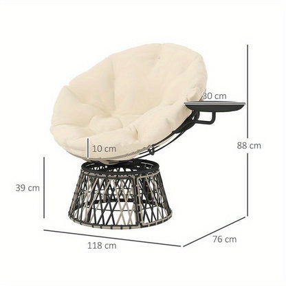 360° Draaibare Papasan Stoel – Rotatiesstoel – Lounge Stoel – Wicker Stoel – Relaxstoel – Metalen Kunststof Frame – Pluche Kussen – Beige Rotan Look – 90 cm Rond – Binnen Buiten Gebruik – Direct Klaar Voor Gebruik