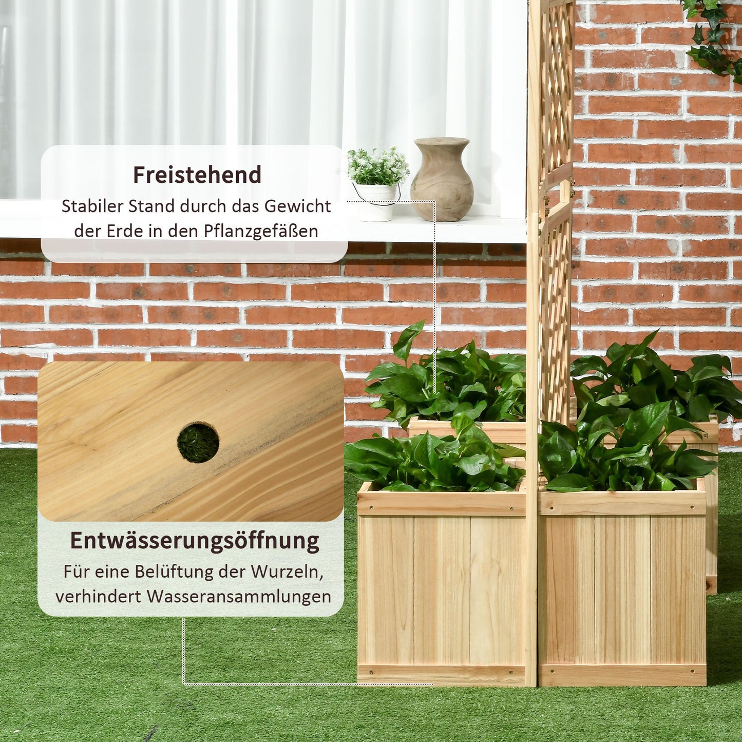 Plantenbak – Bloembak – Tuinbak – Balkonbak – Privacy Scherm – Inclusief Inklapbaar Pergola Scherm – Vurenhout – 133 x 165 cm