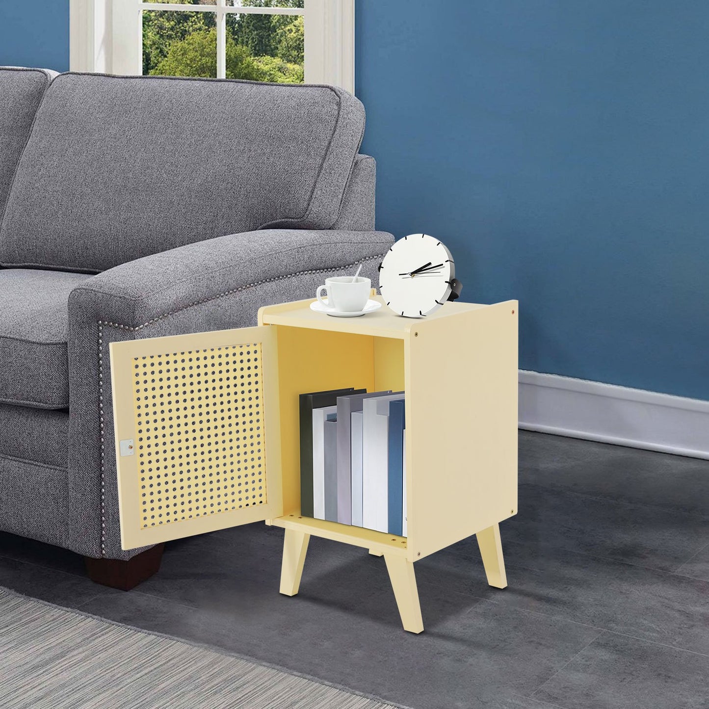Nachtkastje – Bedside Table – Bijzettafel – Opbergmeubel – Nachtmeubel – Modern Minimalistisch Design – Compact Formaat – Duurzaam Bamboe & Krasbestendig – Romig Beige