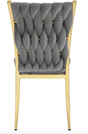 Eetkamerstoel - Set van 2 stoelen - Fluwelen eetkamer stoel - Eetkamerstoelen - Eettafel stoel - Velvet - Fluweel - Gevlochten patroon - Gouden poot - Metaal - Grijs - Goud