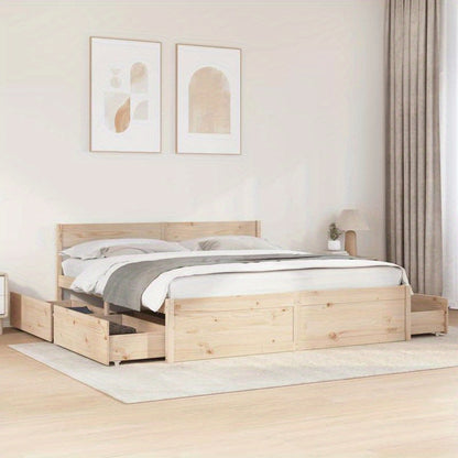 Bedframe – Houten Bed – Massief Houten Bed – Tweepersoonsbed – Platformbed – 200x200 cm – Massief Grenenhout – Met Opberglades