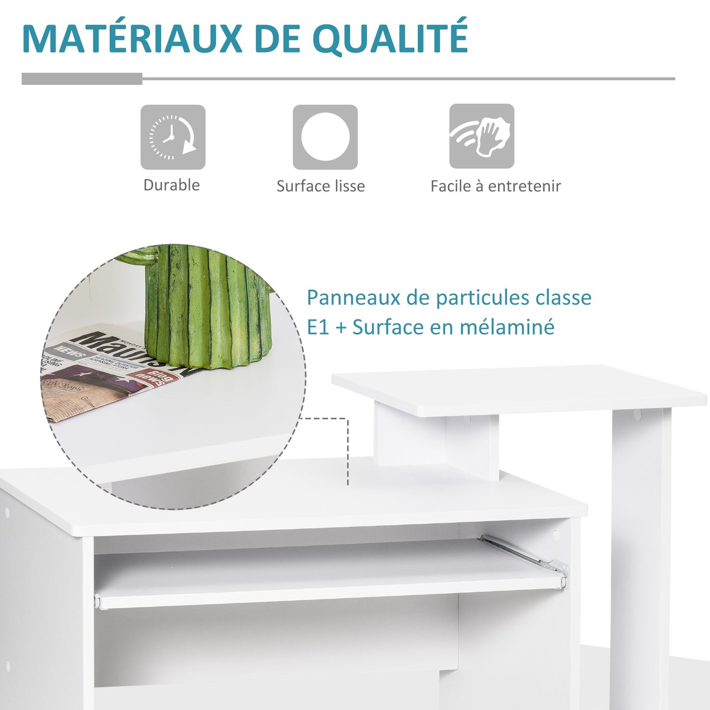 Bureau – Computertafel – Werkplekmeubel – Thuiswerkbureau – Laptoptafel – Compact formaat 100x40 cm – Melamine afwerking wit
