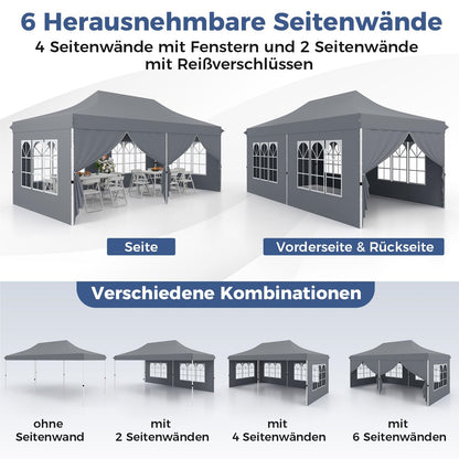 Paviljoen 3x6 M – Tuin Tent – Partytent – Overkapping – Garden Gazebo – Waterdicht – UV Bescherming SPF 50+ – Stevig Met Zijwanden En Zandzakken – Grijs