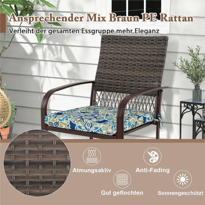 Polyrattan Tuinset – Tuinmeubelset – Loungeset – Terrasmeubels – Bistroset – WPC Tafelblad met Parasolgat – Met 4 Comfortabele Stoelkussens