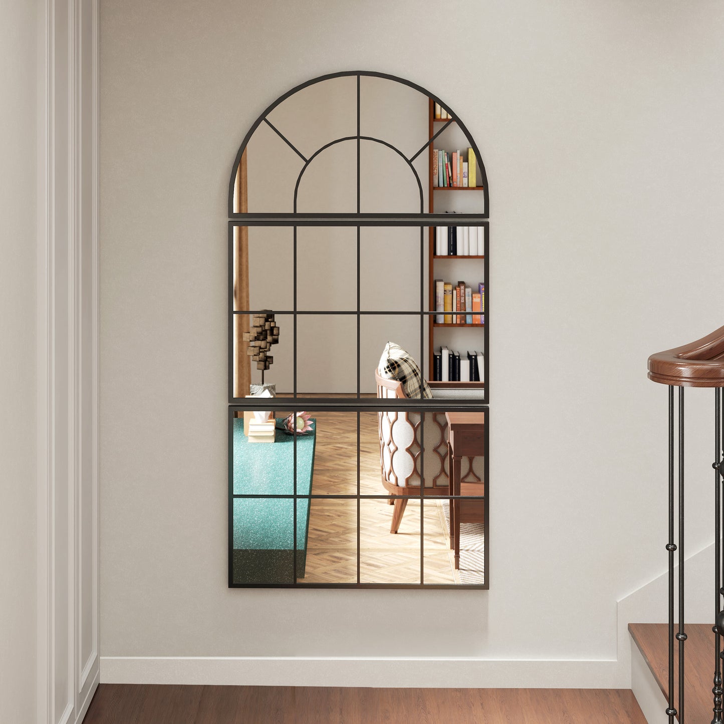 Boogvormige Wandspiegel – Muurspiegel – Raam Spiegel – Grote Spiegel – Sfeervolle Spiegel – Metaal Frame – Helder Glas – 76 x 149 cm – Zwart