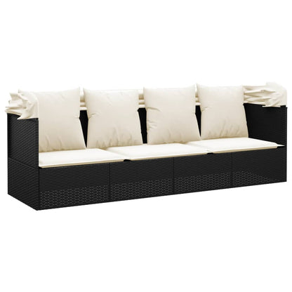 Loungebed – Loungestoel – Zonnebed – Ligbed – Verstelbare Canopy – Poly Rattan – Gepoedercoat Stalen Frame