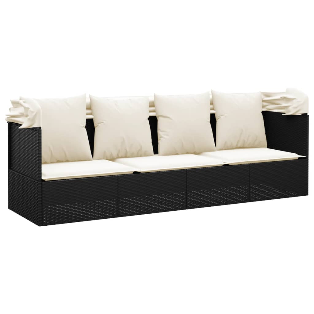 Loungebed – Tuinbed – Balkonbed – Relaxbed – Poly Rattan – Verstelbare Zonwering – Comfortabele Kussens