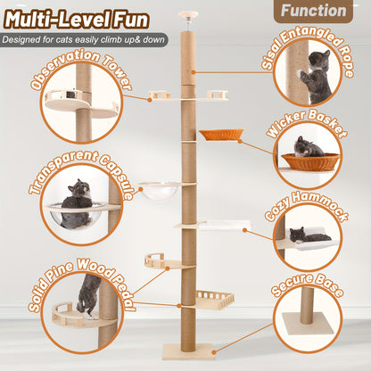 Krabpaal – Kattenboom – Kattenkrabpaal – Kattentoren – Kattenmeubel – Verstelbaar 250-260 cm – Natuurlijke Sisal Touw