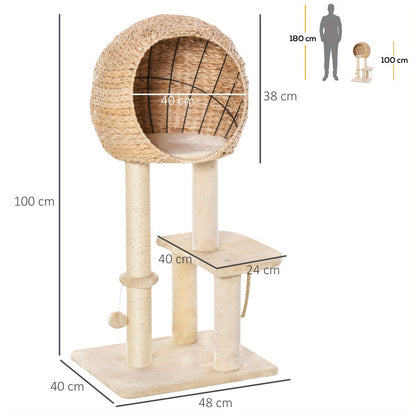 Kattenkrabpaal – Krabpaal – Krabmeubel – Kattenpaal – Kattenbed – Compact 100 cm – Duurzaam Sisalmateriaal
