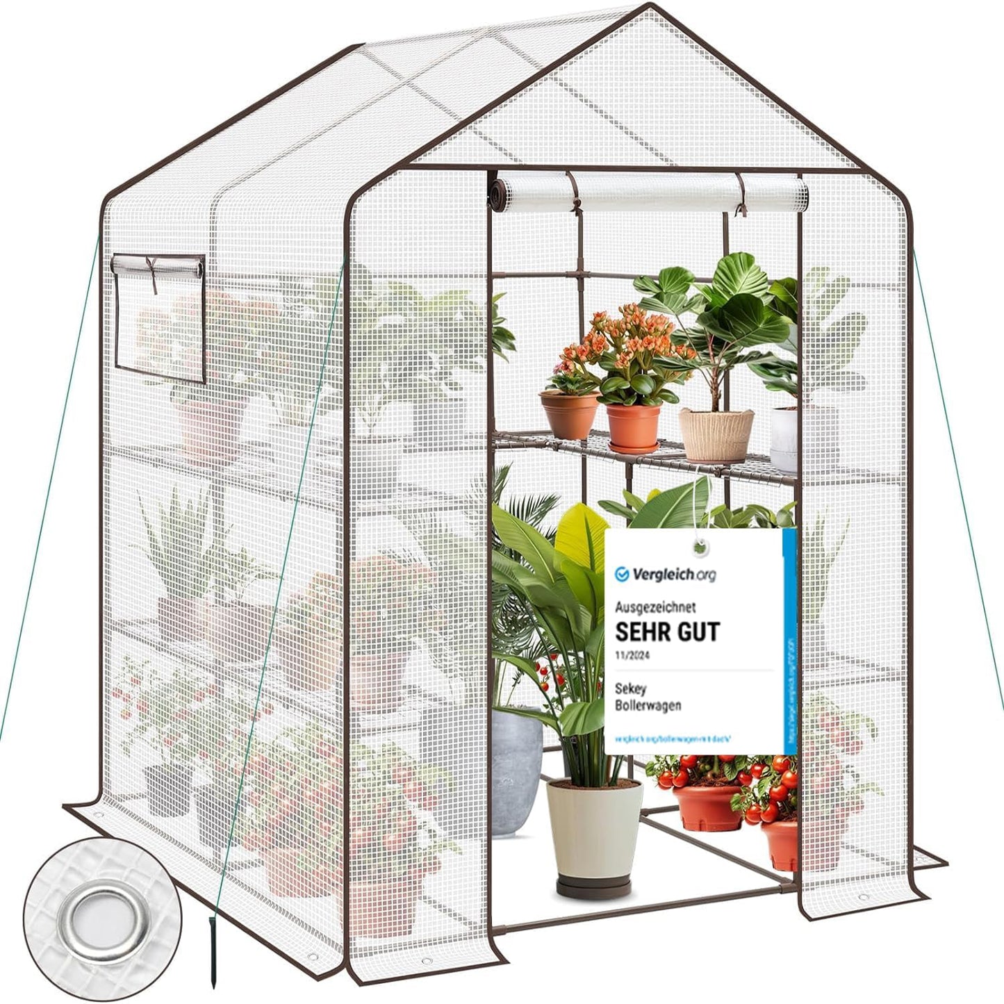Meerlaagse Kas – Standaard Kas – Plantenkas – Balkon Kas – Tuinkas – Roestvrij Staal Frame – 10 Verstelbare Planken – Ademend PE-Materiaal – Ventilatieopeningen – 145x145x200 cm – Witte Variant