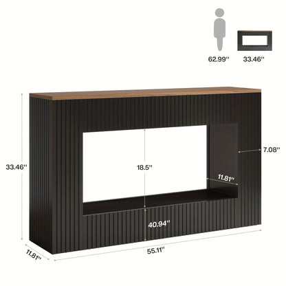 Sidetable – Console Tafel – Halmeubel – Bijzettafel – Sofa Tafel – Walnoot & Zwart – Smal Langwerpig Ontwerp – Hoogwaardig Houten Materialen