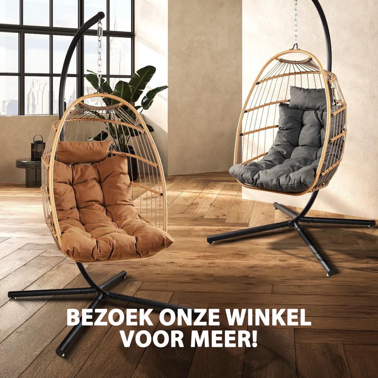 Hangende Ei-stoel – Hangstoel – Schommelstoel – Tuinstoel – Relaxstoel – Met Standaard – Draagvermogen 250 kg – Poedergecoat Stalen Frame