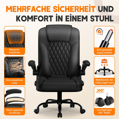 Bureaustoel – Bureaustoel Ergonomisch – Draaibare Bureaustoel – Bureaustoel Met Armleuningen – Bureaustoel Met Memory Foam – Bruin – Ergonomisch Design – Roestvrijstalen Frame