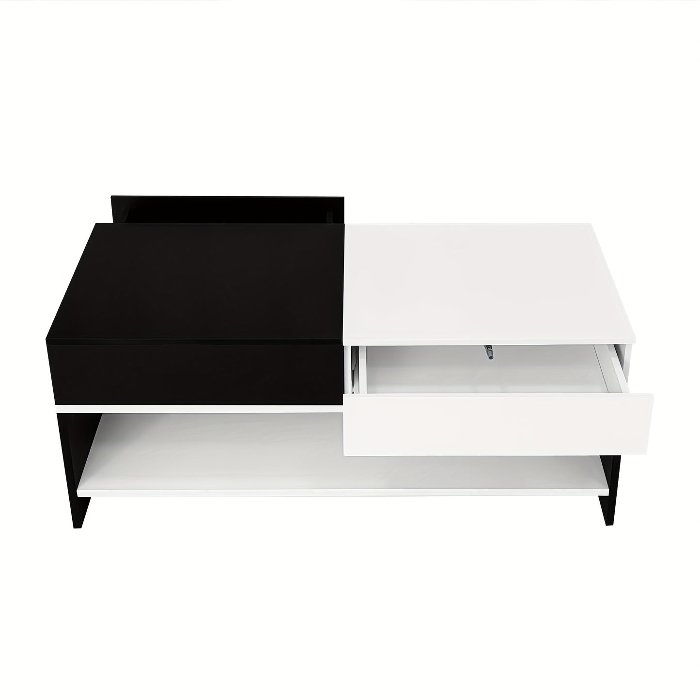 Salontafel – Koffietafel – Bijzettafel – Woonkamertafel – Tafel – Zwart Wit Design – 2 Laden Opbergruimte – Hoogglans 100 cm
