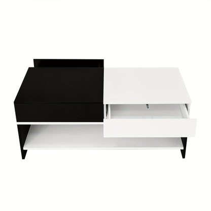 Salontafel – Koffietafel – Bijzettafel – Woonkamertafel – Tafel – Zwart Wit Design – 2 Laden Opbergruimte – Hoogglans 100 cm
