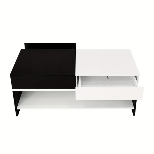 Salontafel – Koffietafel – Bijzettafel – Woonkamertafel – Tafel – Zwart Wit Design – 2 Laden Opbergruimte – Hoogglans 100 cm