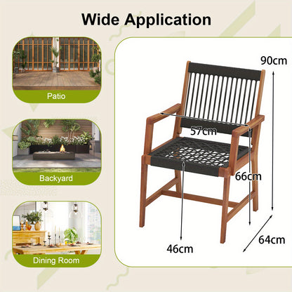 Tuinstoelen – Buitenstoelen – Patio Stoelen – Terrasstoelen – Balkonstoelen – Set van 2 – Acaciahout met Zwart Rope – Ergonomisch Ontwerp met Armleuningen