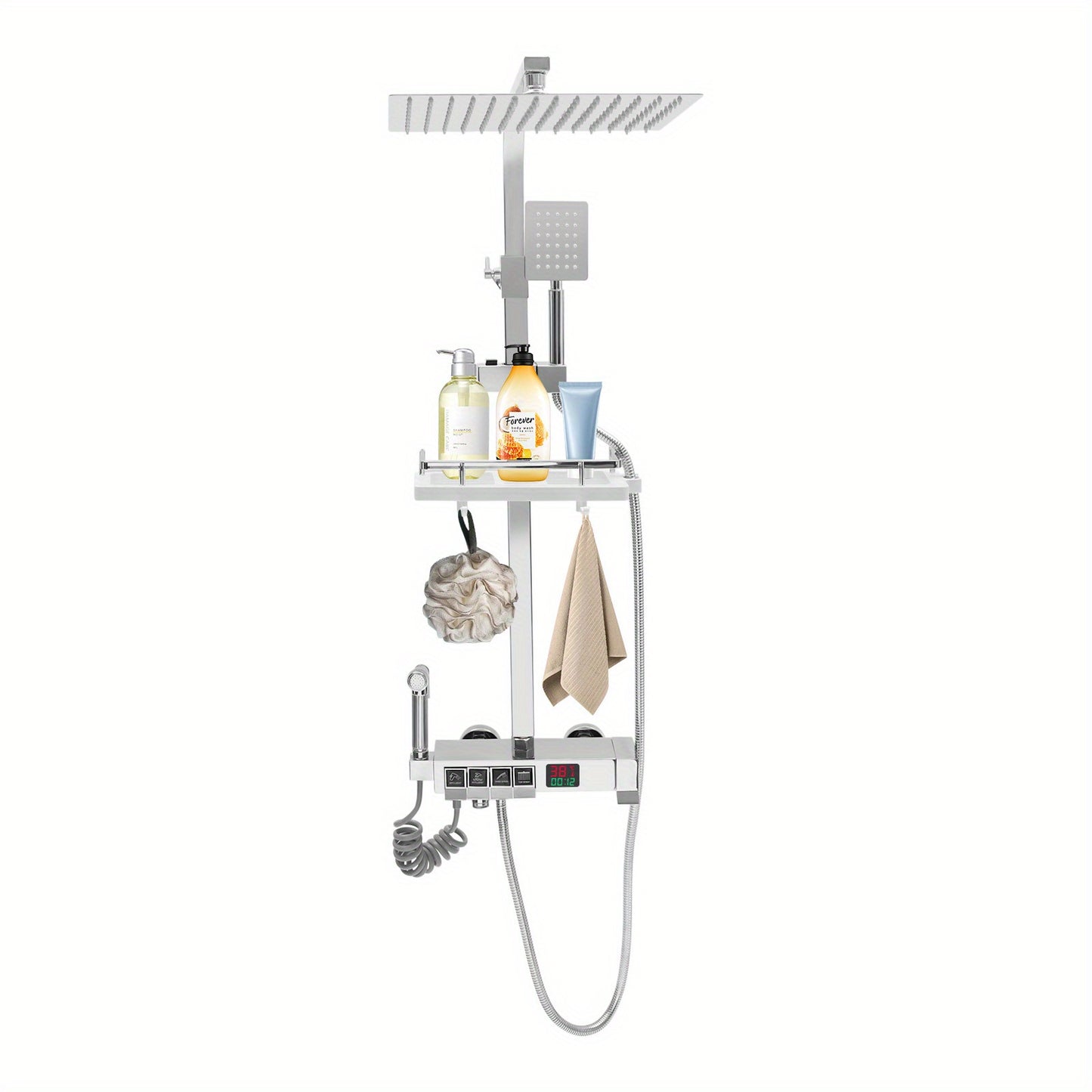 Douche Set – Regendouche – Handdouche – Waterpistool – Badkraan – 4-Uitlaat Systeem – Roestvrij Staal & Messing – Constant Temperatuurregeling