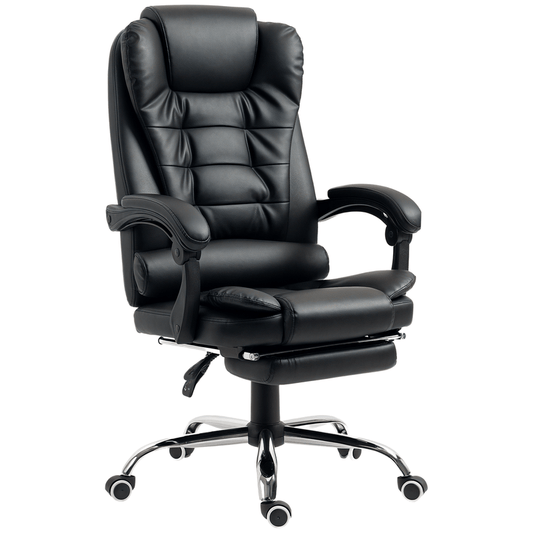 Executive Office Chair with Reclining Backrest - PU Black High-Back Computer Chair, 360° Swivel & Height Adjustable, Heavy-Duty Non-Wood Base for Office, Gaming, Living Room - Easy-Clean Modern Desk Chair