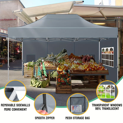 Feesttent – Partytent – Paviljoen – Tuintent – Overkapping – Pop-up Tent 3,05x4,57m – Hoogte Verstelbaar – Met Afneembare Zijwanden