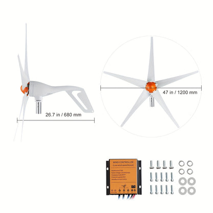 Windmolen – Windturbine – Windgenerator – Windenergie Generator – 12V 5-Bladig – 500W Vermogen – MPPT Controller inbegrepen