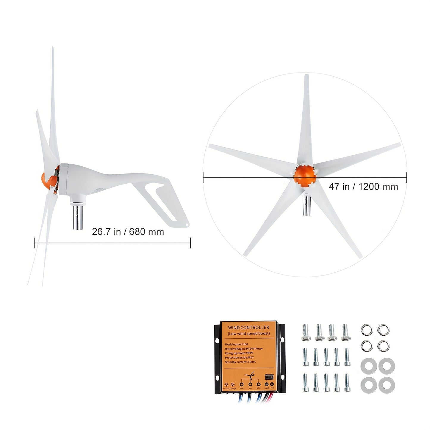 Windturbine Generator – Windmolen – Windenergie Generator – Kleine Windturbine – 12V Windenergie System – 500W Vermogen – MPPT Controller – Start Bij 2,5 m/s Wind