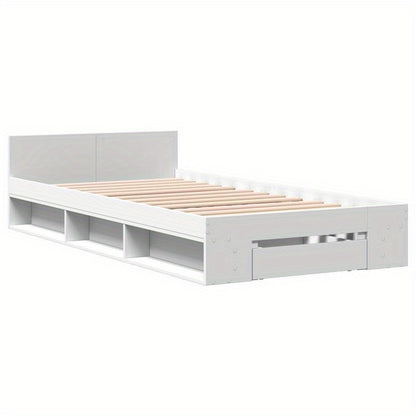 White Bed Frame with Drawer, 100X200 Cm, Made of Multilayer Wood, Removable And Sturdy.