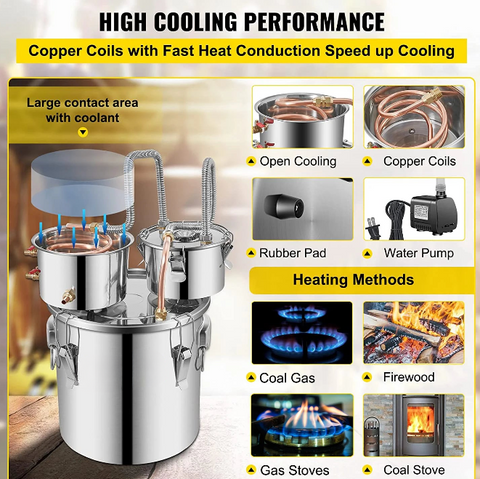 Alcohol distillateur - Distilleerketel voor Alcohol - 30L - Destilleerapparaat Etherische Olie - Maak zelf Bier, Wijn of Sterke Drank - Fermentatie set - Zilver