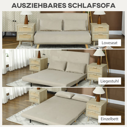 Slaapbank – Bedbank – Slaapbankje – Uitklapbank – Veloursbank – Beige – Incl. 2 Kussens – Compact 130x78x79 cm